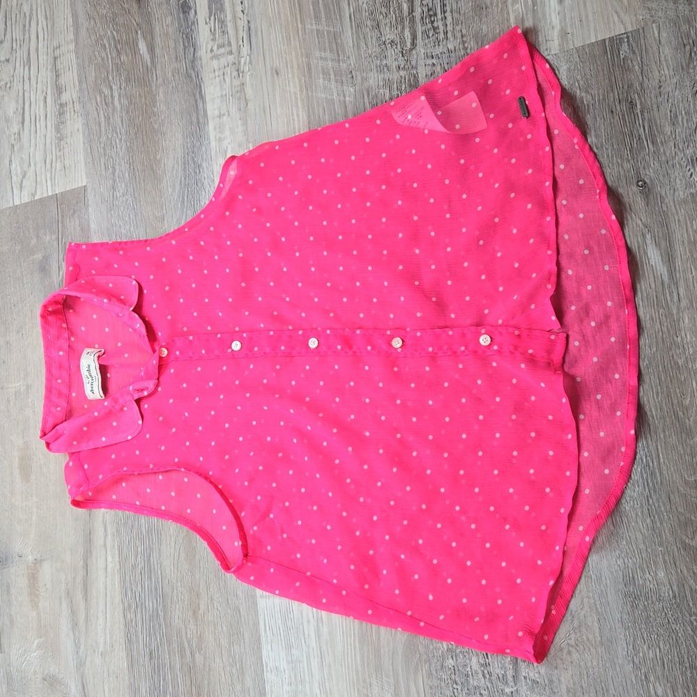 Abercrombie kids M sheer tank button down sleeveless neon pink blouse